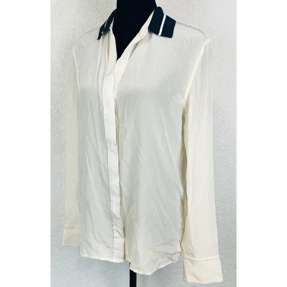 RAG & BONE • Nico Long Sleeve Tipped Silk Button-Down Shirt Blouse, S - Picture 6 of 16